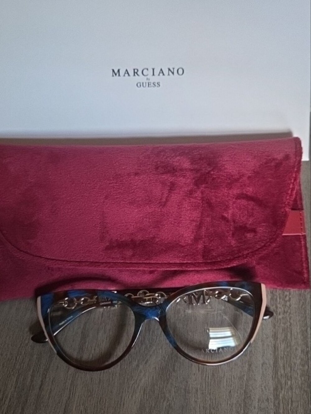 Marciano by Guess RX Tortoiseshell Frame Glasses with Gold Chain Accents - Brown